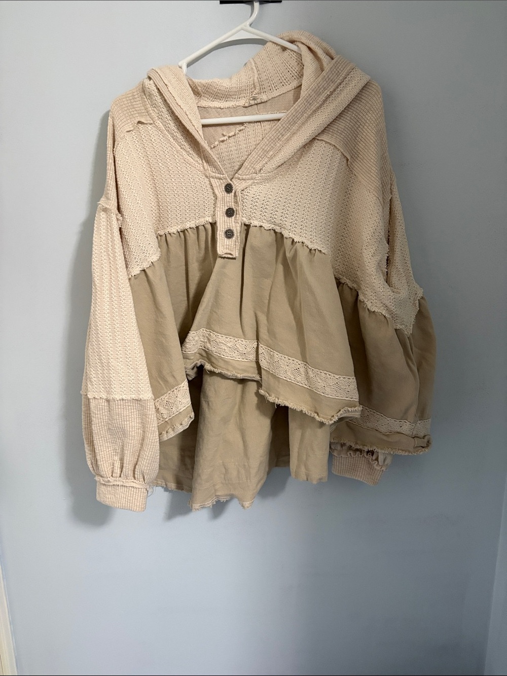 POL Layered Peplum Hoodie in Cream and Beige